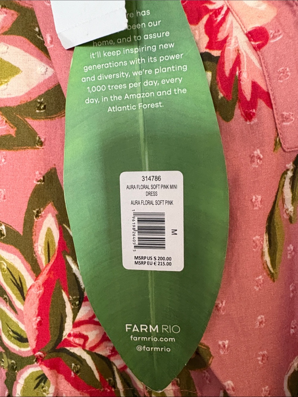 Farm Rio M cover up NWT. Floral Pink Long-Sleeve Tiered Dress - Picture 2 of 9